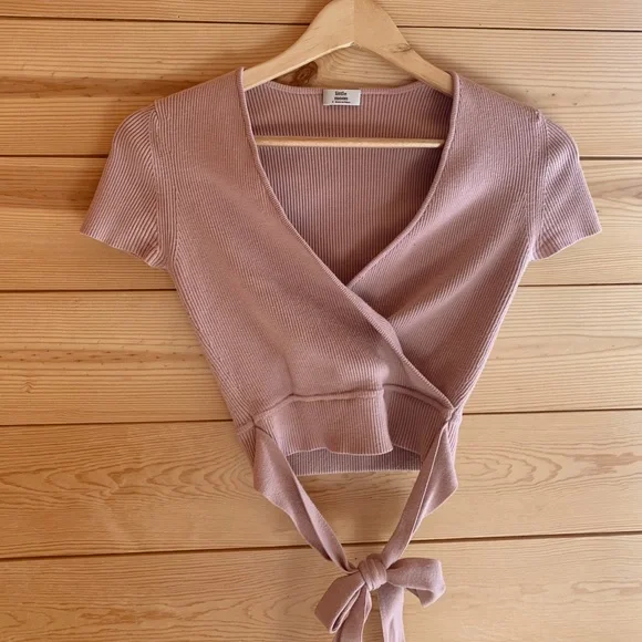 Aritzia little moon prunella knit wrap tie top - Picture 2 of 5